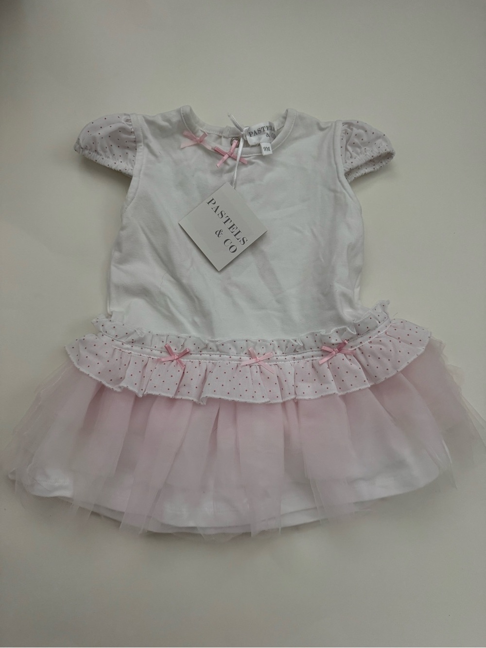 Pastels White and Light Pink Tulle Dress 9 months BNWT